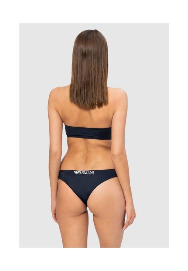 Emporio Armani - EMPORIO ARMANI Granatowe bikini z białym logo, Rozmiar S. Kolor: niebieski. Materiał: poliamid