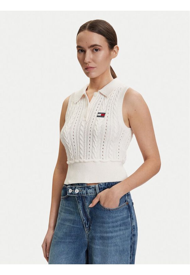 Tommy Jeans Sweter DW0DW22318 Biały Regular Fit. Kolor: biały. Materiał: bawełna