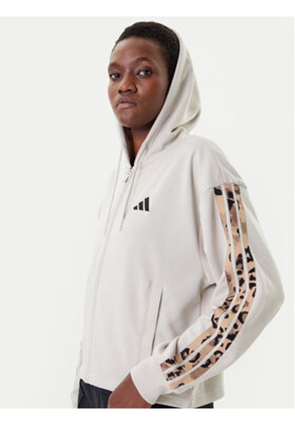 Adidas - adidas Bluza Animal Print 3-Stripes JM1860 Beżowy Loose Fit. Kolor: beżowy. Materiał: bawełna. Wzór: nadruk
