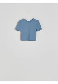 Reserved - Krótki t-shirt - niebieski. Kolor: niebieski. Materiał: dzianina. Długość: krótkie. Wzór: gładki #1