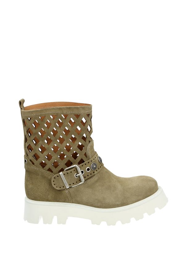 Venezia - AŻUROWE BOTKI 47812 SWEDE CANA. Materiał: skóra, syntetyk, zamsz. Szerokość cholewki: normalna. Wzór: ażurowy. Obcas: na obcasie. Wysokość obcasa: średni