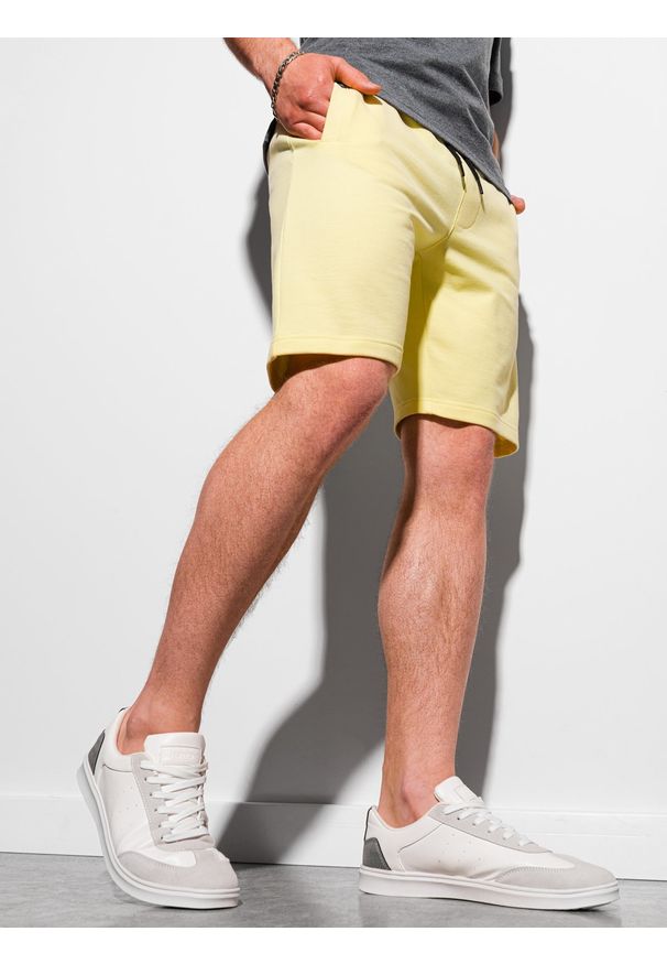 Ombre Clothing - Krótkie spodenki męskie dresowe W291 - żółte - XXL. Kolor: żółty. Materiał: dresówka. Długość: krótkie. Styl: klasyczny