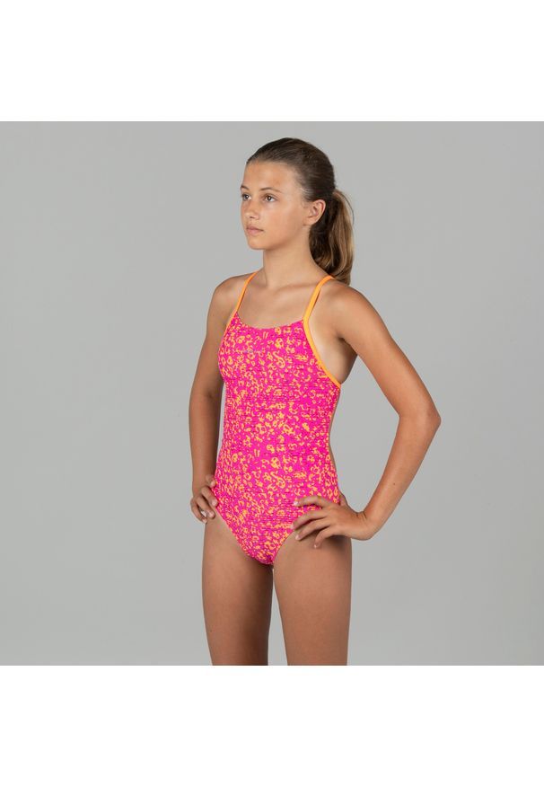 NABAIJI - Strój jednoczęściowy pływacki dla dzieci Nabaiji Lexa Celo. Kolor: pomarańczowy, różowy, wielokolorowy. Materiał: poliester, materiał