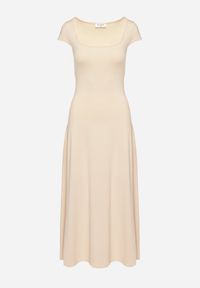 Born2be - Jasnobeżowa Sukienka z Wiskozą o Rozkloszowanym Kroju z Kwadratowym Dekoltem Nalireina. Okazja: na co dzień. Typ kołnierza: dekolt kwadratowy. Kolor: beżowy. Materiał: wiskoza. Typ sukienki: rozkloszowane, proste. Styl: casual, klasyczny #6