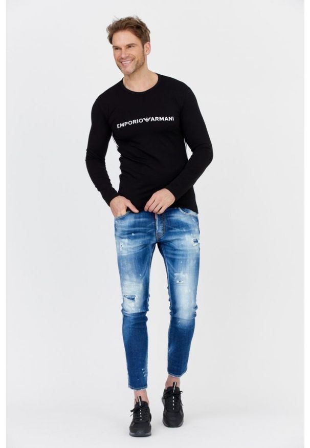 Emporio Armani - EMPORIO ARMANI Czarny longsleeve męski z lampasami. Kolor: czarny. Materiał: prążkowany. Długość rękawa: długi rękaw