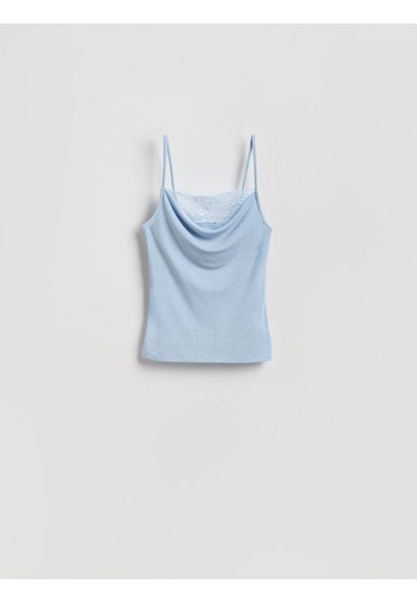 Reserved - Top z koronką - jasnoniebieski. Kolor: niebieski. Materiał: koronka. Wzór: koronka