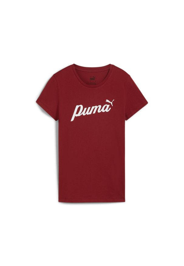 Puma - Damska koszulka ESS+ Script PUMA Intense Red. Kolor: czerwony. Wzór: aplikacja