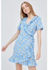 Noisy may - Noisy May sukienka mini rozkloszowana. Kolor: niebieski. Materiał: tkanina. Długość: mini #4