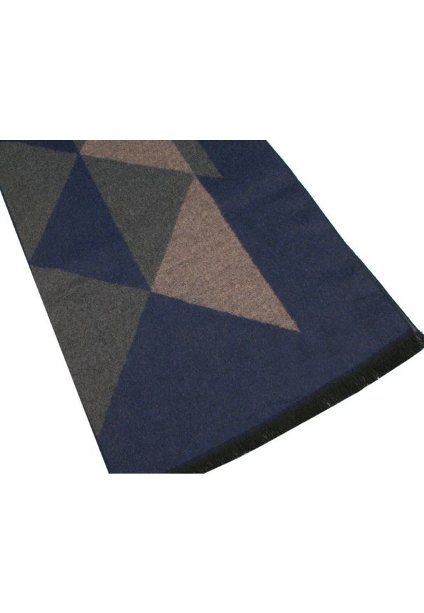 Męski Szalik z Wiskozy - Alties - Wzór Geometryczny. Kolor: wielokolorowy, beżowy, niebieski, brązowy. Materiał: wiskoza. Wzór: geometria. Sezon: zima, jesień