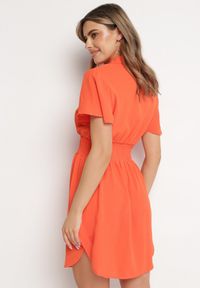 Born2be - Pomarańczowa Koszulowa Sukienka Mini z Wiskozy o Rozkloszowanym Kroju Hokese. Kolor: pomarańczowy. Materiał: wiskoza. Typ sukienki: koszulowe. Długość: mini #7