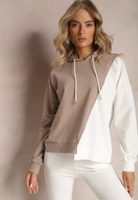 Renee - Beżowa Bawełniana Bluza z Kapturem i Ściągaczami Ardente. Typ kołnierza: kaptur. Kolor: beżowy. Materiał: bawełna