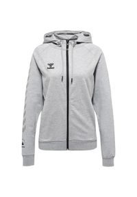 Damska bawełniana bluza z kapturem zapinana na zamek Hummel Move Grid. Typ kołnierza: kaptur. Kolor: szary. Materiał: bawełna. Wzór: aplikacja, jodełka, nadruk. Sport: fitness #1