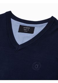 Ombre Clothing - Sweter męski z haftem - granatowy V22 E191 - XXL. Kolor: niebieski. Materiał: dzianina, materiał, wiskoza, nylon. Wzór: haft. Styl: klasyczny, elegancki #3
