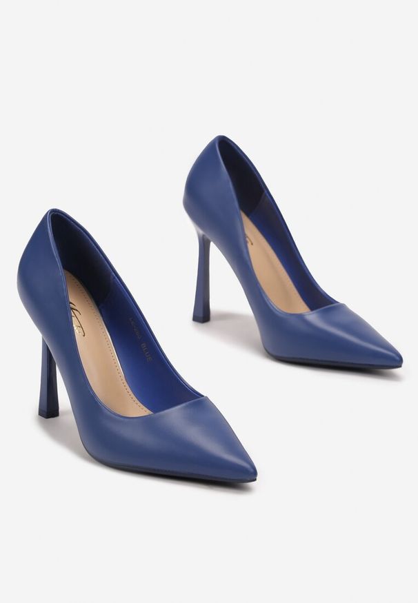 Renee - Niebieskie Szpilki na Geometrycznym Obcasie i Nosek w Szpic Versara. Kolor: niebieski. Wzór: geometria. Obcas: na obcasie. Wysokość obcasa: średni