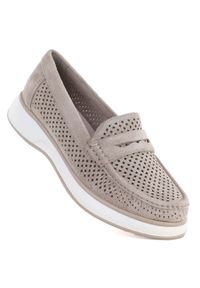 Sergio Leone - Półbuty damskie ażurowe lordsy szare Sergo Leone MK098H. Kolor: szary. Materiał: tkanina. Wzór: ażurowy #1