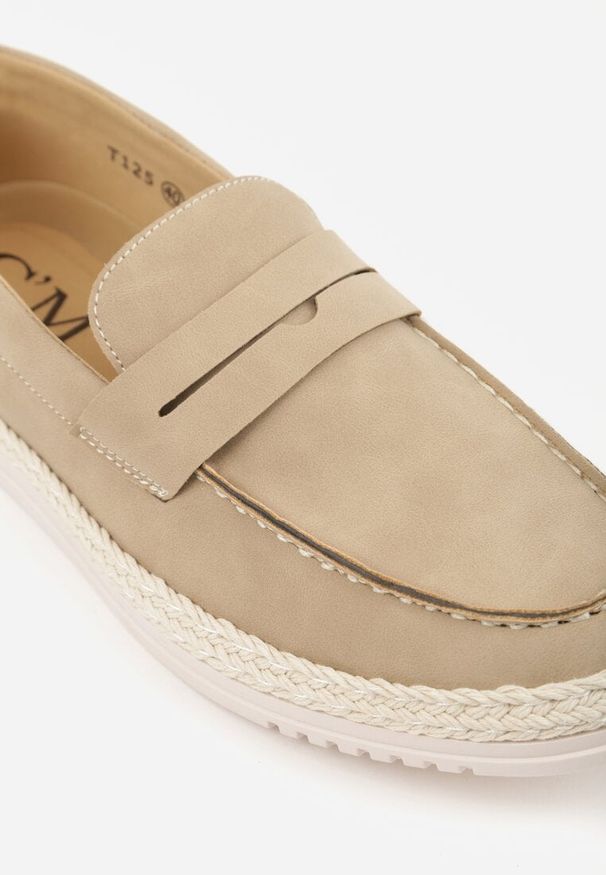 Born2be - Beżowe Półbuty Typu Mokasyny Ozdobione Plecionką Thalalin. Okazja: na co dzień. Kolor: beżowy. Materiał: jeans. Wzór: aplikacja. Styl: klasyczny, casual, elegancki
