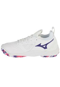 Mizuno - Buty do siatkówki damskie, Wave Momentum 3. Kolor: biały, wielokolorowy, niebieski. Materiał: guma, skóra, tkanina, materiał, syntetyk. Model: Mizuno Wave. Sport: siatkówka
