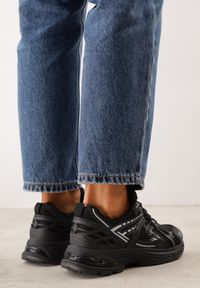 Born2be - Czarne Sneakersy Siateczkowe na Piankowej Podeszwie z Ozdobnymi Przeszyciami Faria. Okazja: na co dzień. Zapięcie: sznurówki. Kolor: czarny. Materiał: jeans, dzianina. Szerokość cholewki: normalna #2