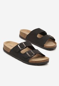 Born2be - Czarne Klapki z Ozdobnymi Klamrami Firamine. Okazja: na plażę. Kolor: czarny. Materiał: len. Sezon: lato. Styl: elegancki #3