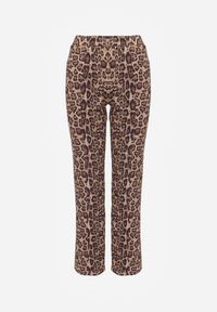 Renee - Beżowe Spodnie z Prostymi Nogawkami w Panterkę Enalora. Okazja: na co dzień, na spotkanie biznesowe. Kolor: beżowy. Materiał: materiał. Wzór: motyw zwierzęcy. Styl: casual, biznesowy, elegancki #6