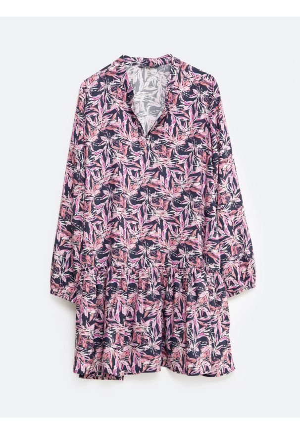 Big-Star - Sukienka dziewczęca wiskozy z motywem kwiatowym Poluna 000. Okazja: na co dzień, na spacer. Typ kołnierza: kołnierzyk stójkowy. Kolor: wielokolorowy. Wzór: kwiaty. Typ sukienki: proste. Materiał: wiskoza. Długość rękawa: krótki rękaw. Sezon: jesień. Styl: elegancki, casual