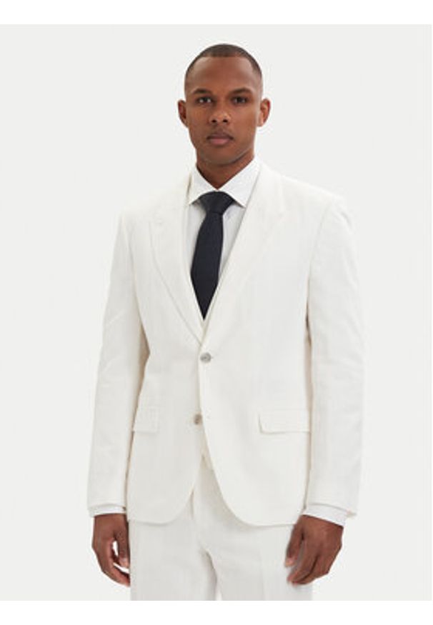 Hugo - HUGO Garnitur Henry 50559672 Kremowy Slim Fit. Kolor: kremowy. Materiał: len, bawełna