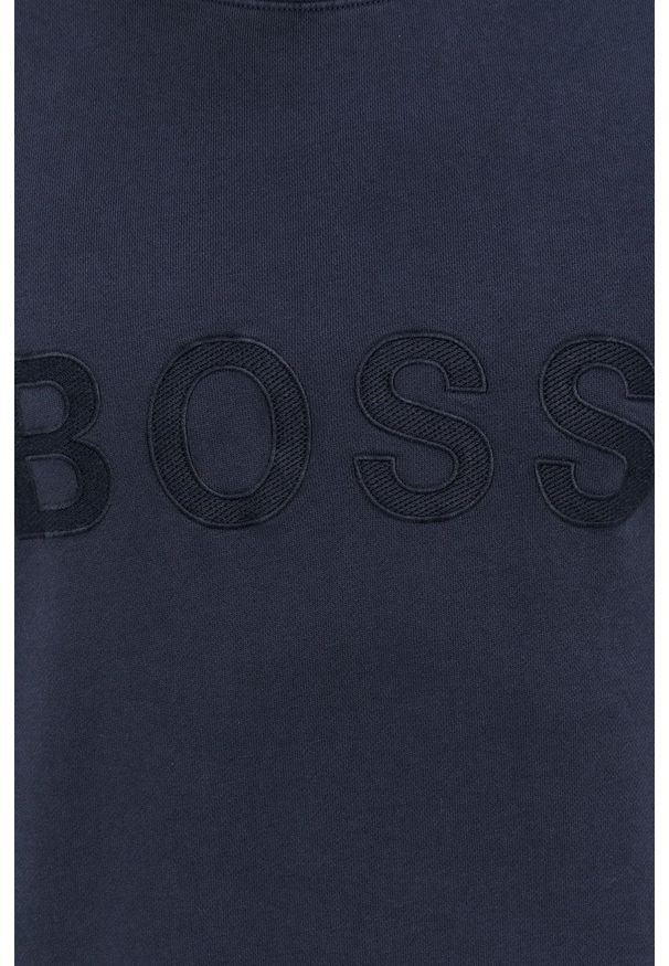 BOSS - Boss Bluza bawełniana męska kolor granatowy z aplikacją. Okazja: na co dzień. Kolor: niebieski. Materiał: bawełna. Wzór: aplikacja. Styl: casual