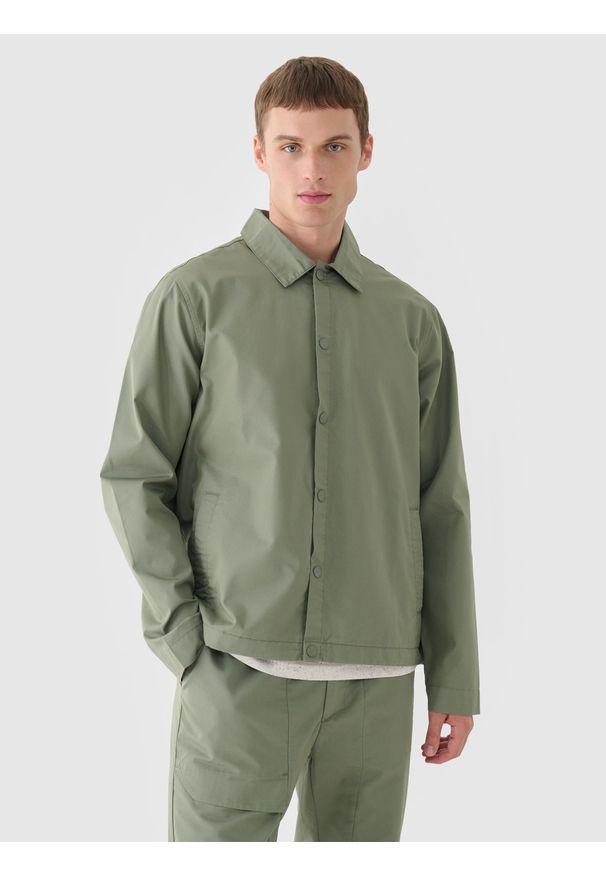 4f - 4F Kurtka przejściowa koszulowa męska - oliwkowa/khaki 3XL. Okazja: na co dzień. Kolor: wielokolorowy, brązowy, oliwkowy. Materiał: bawełna. Styl: casual, klasyczny, sportowy