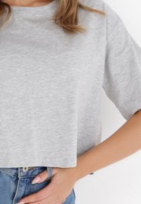 Born2be - Jasnoszary T-shirt Rheniala. Okazja: na co dzień. Kolor: szary. Materiał: bawełna, materiał. Długość rękawa: krótki rękaw. Długość: krótkie. Wzór: gładki. Sezon: lato. Styl: casual