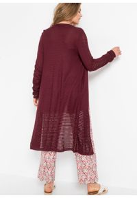 Długi sweter bez zapięcia z przyjaznej dla środowiska wiskozy w ażurowy wzór bonprix czerwony rubinowy. Kolor: czerwony. Materiał: wiskoza. Długość: długie. Wzór: ażurowy #3