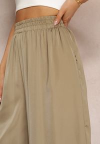Renee - Ciemnozielone Szerokie Spodnie z Gumką w Talii Carleny. Kolor: zielony. Materiał: tkanina, wiskoza