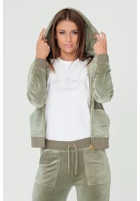 Juicy Couture - JUICY COUTURE Zielona bluza Robertson. Typ kołnierza: kaptur. Kolor: zielony. Materiał: welur #4