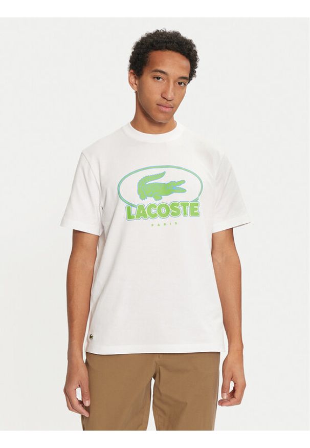 Lacoste T-Shirt TH2806 Biały Regular Fit. Kolor: biały. Materiał: bawełna