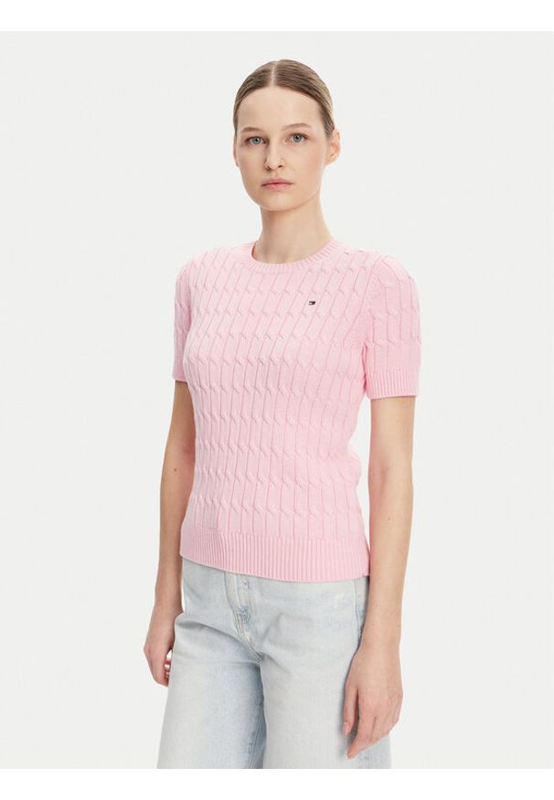 TOMMY HILFIGER - Tommy Hilfiger Sweter WW0WW38744 Różowy Regular Fit. Kolor: różowy. Materiał: bawełna