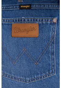 Wrangler szorty jeansowe damskie kolor granatowy gładkie high waist. Stan: podwyższony. Kolor: niebieski. Materiał: jeans. Wzór: gładki. Styl: klasyczny #4