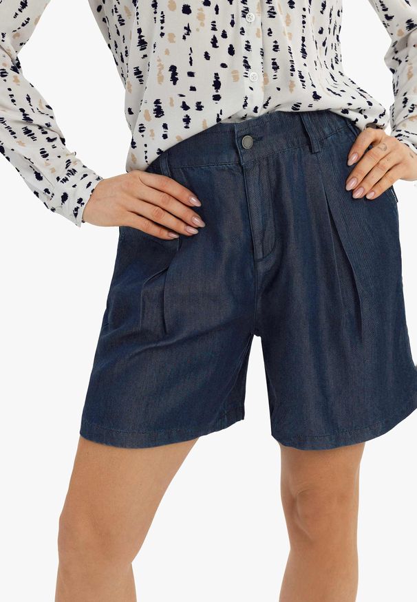 Volcano - Szorty z lyocellu E-TESSA. Okazja: do domu. Stan: podwyższony. Materiał: denim, skóra, materiał, jeans. Długość: krótkie. Wzór: gładki. Sezon: lato. Styl: elegancki