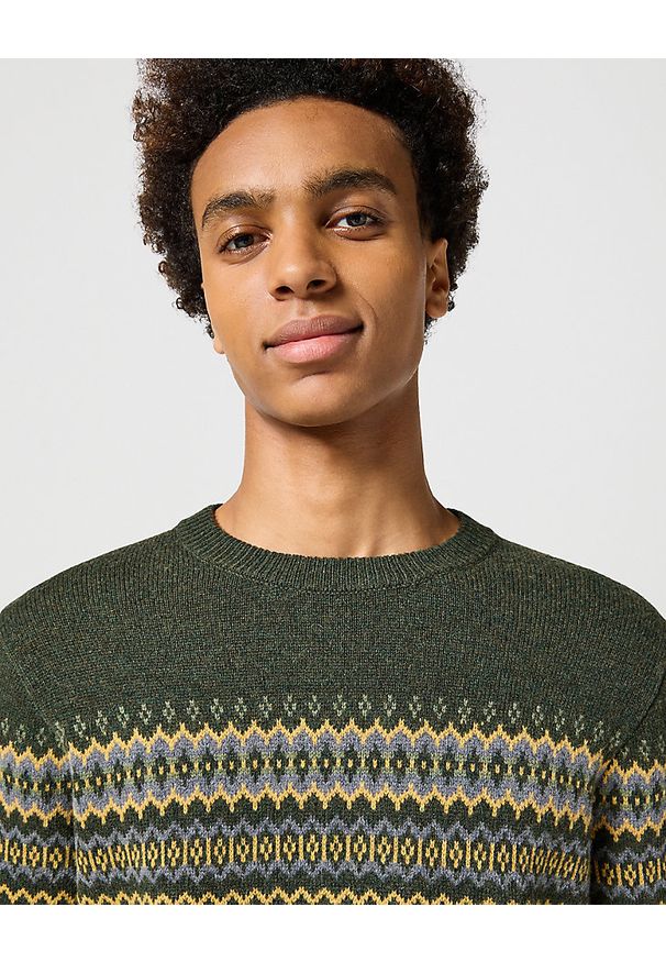 Lee - WRANGLER FAIRISLE SWEATER MĘSKI SWETER CIEPŁY VERDANT GREEN 112357294 W8F7014320