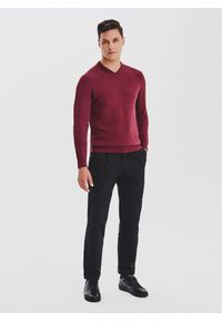 Pako Lorente - PAKO LORENTE - Bordowy sweter męski v-neck. Kolor: czerwony. Materiał: bawełna. Sezon: jesień #8