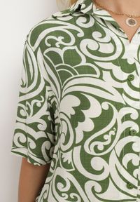 Born2be - Zielony Wiskozowy Komplet Koszula z Krótkim Rękawem Szorty z Gumką w Talii Tinnitha. Kolor: zielony. Materiał: wiskoza