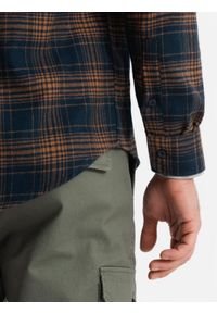 Ombre Clothing - Męska flanelowa koszula w kratę - granatowo-pomarańczowa V7. Kolor: pomarańczowy. Materiał: bawełna. Styl: klasyczny #7