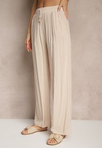 Renee - Beżowe Spodnie z Wiskozy High Waist o Szerokim Kroju Avelozi. Okazja: na co dzień. Stan: podwyższony. Kolor: beżowy. Materiał: wiskoza. Styl: elegancki, casual #4