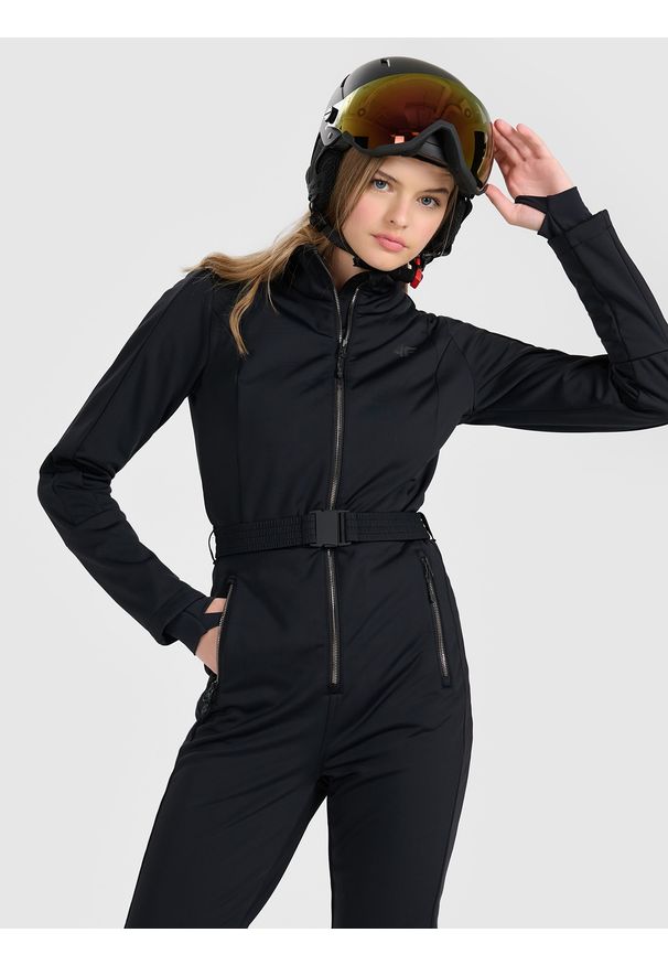 4f - 4F Kombinezon narciarski membrana 10000 damski - czarny S. Typ kołnierza: kołnierzyk stójkowy. Kolor: czarny. Materiał: materiał. Sezon: zima