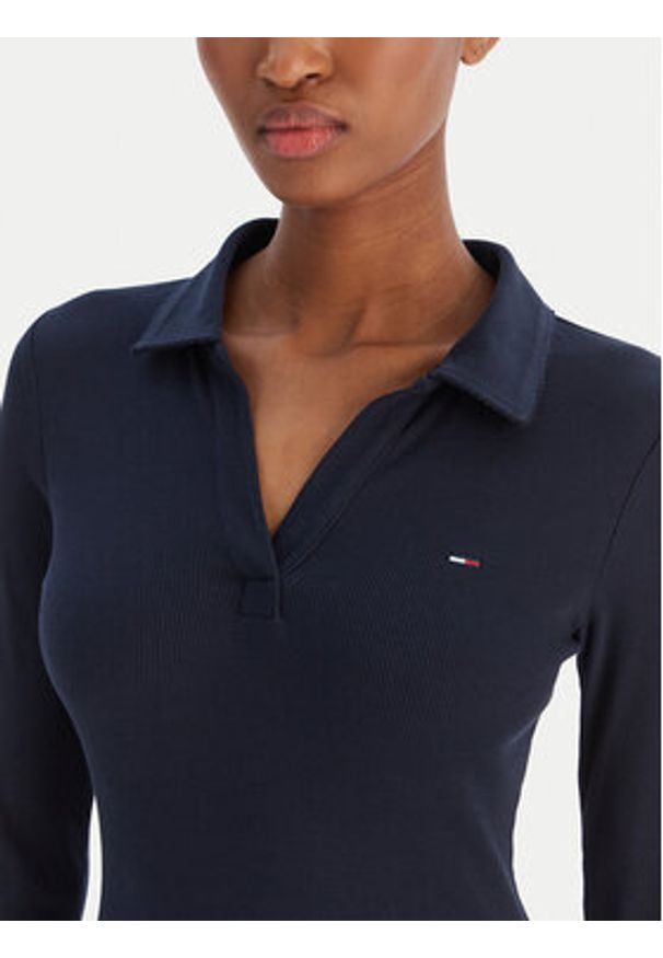 Tommy Jeans Bluzka Essential DW0DW21933 Granatowy Slim Fit. Kolor: niebieski. Materiał: bawełna