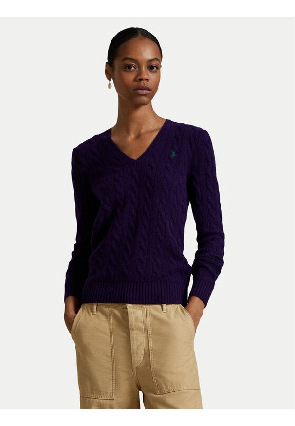 Polo Ralph Lauren Sweter 211971866010 Fioletowy Slim Fit. Typ kołnierza: polo. Kolor: fioletowy. Materiał: wełna