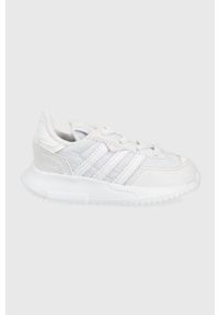 adidas Originals buty dziecięce Retropy kolor biały. Nosek buta: okrągły. Zapięcie: sznurówki. Kolor: biały. Materiał: guma. Wzór: nadruk
