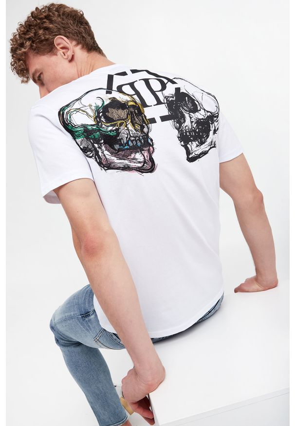 Philipp Plein - T-shirt męski PHILIPP PLEIN. Materiał: prążkowany, skóra. Długość rękawa: krótki rękaw. Długość: krótkie. Wzór: kolorowy, haft, nadruk, aplikacja