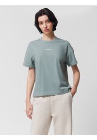 outhorn - T-shirt z nadrukiem damski Outhorn - morski. Kolor: turkusowy. Materiał: bawełna, dzianina. Długość rękawa: krótki rękaw. Długość: krótkie. Wzór: nadruk #1