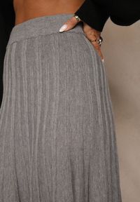 Renee - Szara Dzianinowa Spódnica Plisowana o Rozkloszowanym Kroju Tuswia. Okazja: na co dzień. Stan: podwyższony. Kolor: szary. Materiał: dzianina. Wzór: aplikacja. Styl: klasyczny, casual #5