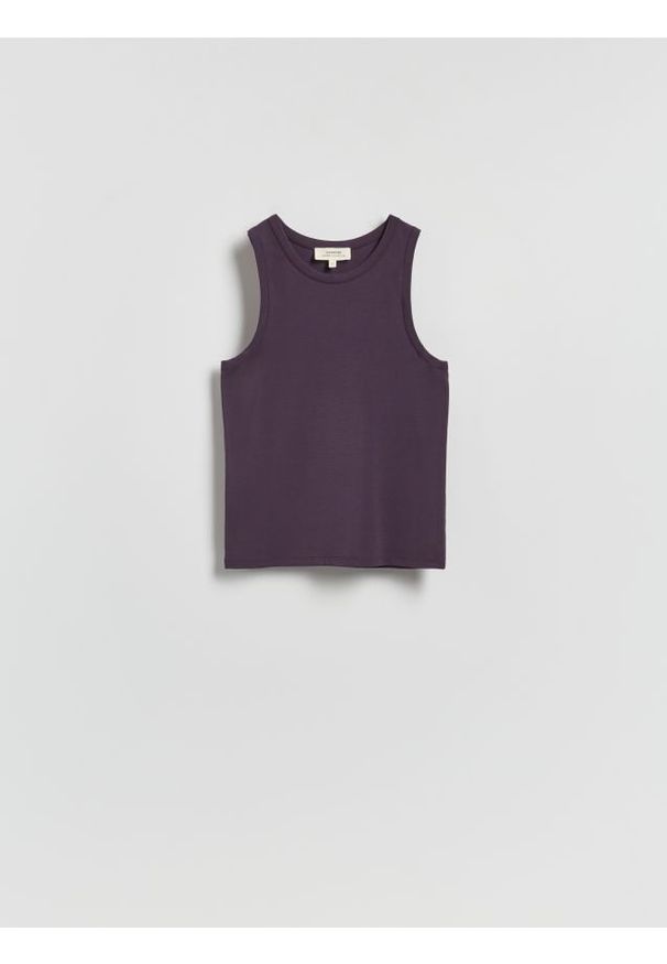 Reserved - Top z lyocellem - ciemnofioletowy. Kolor: fioletowy. Materiał: dzianina