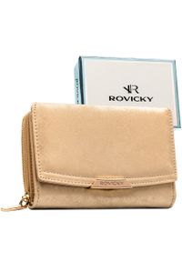 ROVICKY - Beżowy, poziomy portfel damski ze skóry ekologicznej zamykany na zatrzask - Rovicky. Kolor: beżowy. Materiał: skóra ekologiczna #1
